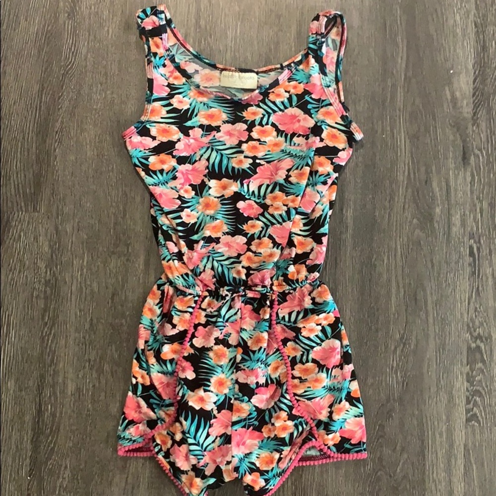 Bobby Brooks tropical flower romper with Pom poms